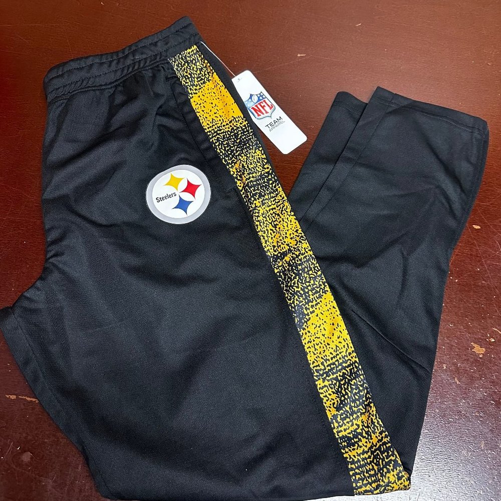 NFL Mens Black Zubaz NFL Pittsburgh Steelers Elastic Waist Track Pants Size L